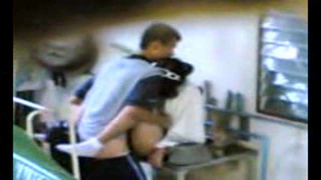 Young couple secretly filmed having sex in kitchen at home 